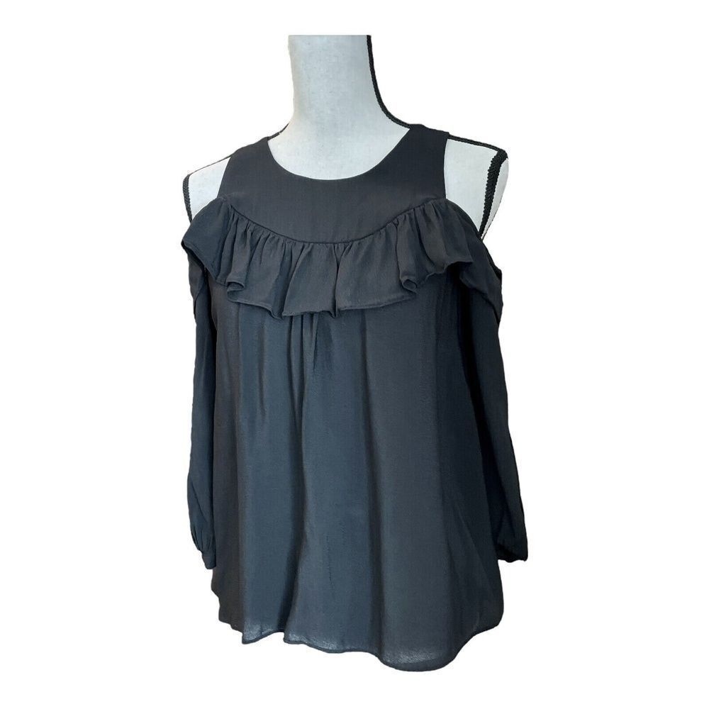 Maeve Anthropologie Womens Marva Cold Shoulder Tunic Top Black Ruffle Solid 4